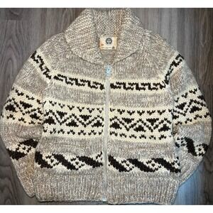 Vintage Longhouse Canada Nordic Cowichan Wool Zip Up Cardigan Sweater Western